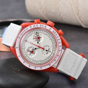 2024 Mens Watches High Quality Moon Watch Full Function Quarz Chronograph Movement Watches Leather Strap Wristwatches With Box 03