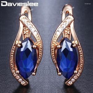 Studörhängen Davieslee Blue Stone for Women 585 Rose Gold Color Leaf Shaped Round Womens Earring Fashion Jewelry Gift DGE136