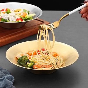 Teller 2pcs kreativer Edelstahl Salat Ramen Nudeln Schüssel Koreanische Geschirr Suppe Frucht Golden Schalen Einschicht Küchenutensilien