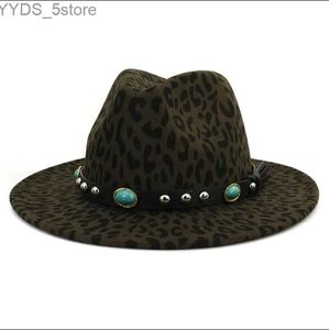 Wide Brim Hats Bucket Fashion Patchwork Womens Fedora Hat Leopard Pattern Design Trilby Jazz Formal Street Dress Sombreros De Mujer yq240407