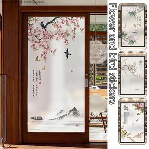 Window Stickers Chinese Style Poetry Flower And Bird Film Balcony Bathroom Frosted Home Decor Static Cling Privacy Glass Films