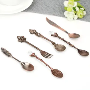 Spoons HILIFE Vintage Royal Style 6 Pieces/set For Coffee Tea Milk Dessert Fruit Antique Spoon And Fork Set Flower Carved