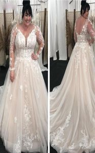 2021 Suknie ślubne w dużych rozmiarach Sheer Pełne długie rękawy koronkowe aplikacje Line Tiulle Australia Dress Suknie ślubne Formalne szaty3628905