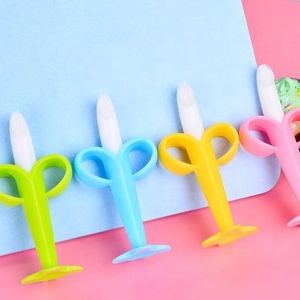 Baby Silicone Training Toothbrush Banana Shape Safe Toddle Teether Chew Toys Teething Ring Gift Infant Baby Chewing