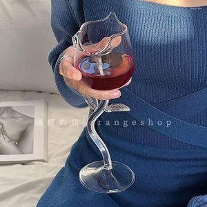 Weingläser French Creative Glass Cup Micro Roll Rose Stemware High Beauty Cocktail Transparent Red Champagner