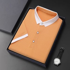 Mens Springsummer Business Leisure Fashion Stripe confortável camisa polo Top 240403