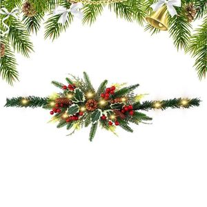 Decorative Flowers Christmas Pine Garland Simulation Needle Branches Green Mailbox With LED String Lights For Window