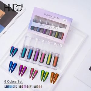 HNDO Pequeno tubo líquido cromo em pó 6 conjunto de cores Aurora Chameleon UNIL GLITTER PARA PIREMENTO DE MANICURA DE MANICURE DE ARTE DE ARTE DE MANICURE 240401