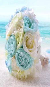 2022 Beach Summer Wedding Buquets for Bride 2019 Billiga bröllopsblommor D467 Ljusblå och krämfärg1584289