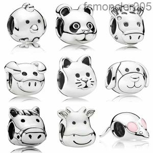 925 Silver Fit Charm Armband Happy Horse Cat Giraff Playful Pig Chicken Cow Bead Charms Set Pendant DIY Fine Pärlor smycken E75N