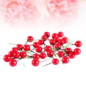 Dekoratif Çiçekler 100 PCS Noel Süsleri Yapay Meyveler Sahte Küçük Kırmızı Meyve Centerpieces Berry Diy Çiçek