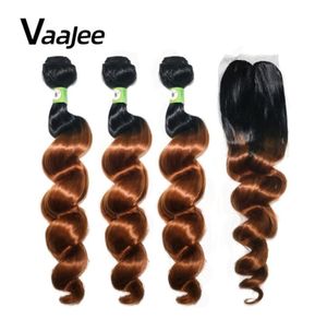 vaajee Loose Wave 번들 클로저 합성 직조 머리카락 30 인치 천연 갈색 익스텐션 흑인 여성을위한 머리카락 2106156986992