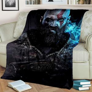 3D God of War Games Gamer Kratos HD BlanketSoft Throw Blanket for Home Bedroom Bed Sofa Picnic Travel Office Cover Kids 240326