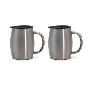 Pronto para enviar 14 onças de escritório aço inoxidável caneca de metal de chá com tampa e manuseio por atacado