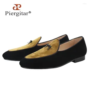 Casual Shoes Piergitar Classic Two-Colors Velvet Patchwork Belgiska loafers med Bow Ties Handgjorda rökande tofflor andas in läderinsula