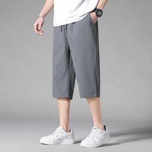 Summer gelo seda capris masculino solto e calça de secagem rápida de cor sólida shorts grandes de meia-idade casual de meia-idade casual