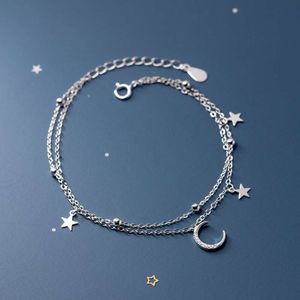 Pulseira de lua de estrela doce em camada dupla para série florestal feminina, estilo fresco e diamante, artesanato de verão