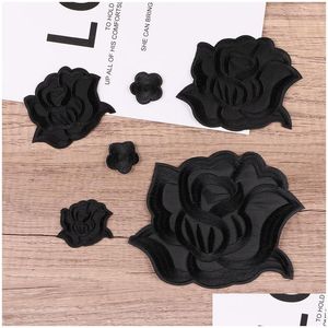 Strumenti per cuciture per cuciture cucire o ferro su ES Cool Black Rose a diverse dimensioni Appliques ricamati di fiori per giacche di vestiti cappelli Drop de dhcyb