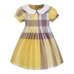 Vestidos de princesa de verão da menina meninas de moda de moda britânica saia xadrez garotos de manga curta vestido de algodão Bh234