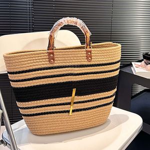 Woven Tote Bag Designer Straw Bag Summer Beach Bag Bamboo Joints Handbag Women Shoulder Bag Weekend Bag Designer Vacation Travel Bag Gold Letter High Quality