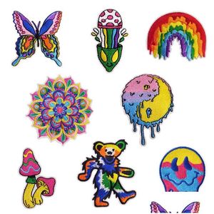 Sy Notionsverktyg 8 st järn på ES Hippie Mushroom Mandala broderad Colorf Boho Reparation Applique DIY Craft Accessoarer för CLO DHM0Z