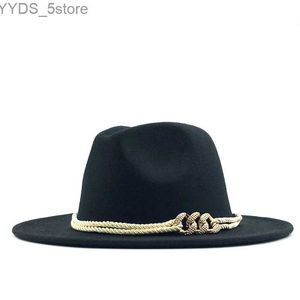 Cappelli larghi brim secchio nero cappello da fedora jazz con decorazione di fibbia per una donna unisex larga panama trilby denim sunhat yq240407