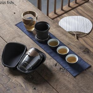 Zestawy herbaciarni ceramiczny zestaw herbaty przenośne szklane wyposażenie podróży Teapot Teacup Akcesoria do domu