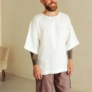 Men's T-skjortor Summer Fashion Solid Simple Round Neck Half Sleeve Top T-shirt Loose Beach Holidday Shirt Clothing for Man