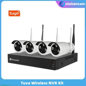 システムTUYAワイヤレスNVRキットWIRINGFREE ANTIJAMMING 4チャンネルネットワークビデオレコーダー4PCS 2/3MP WiFi銃カメラ