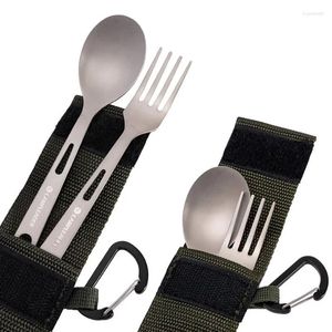 Set di stoviglie portatili puri titanio tavoli da tavolo set fork familiare da viaggio per famiglie da campeggio esterno leggero per borsetto di cucchiaio picnic