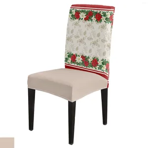 Chair Covers Christmas Poinsettia Flower Berry Cover Stretch Elastic Dining Room Slipcover Spandex Case For Office