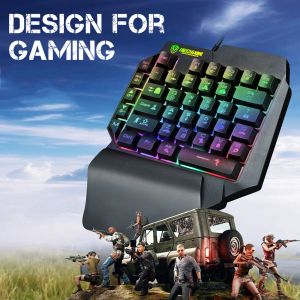 Tangentbord Singelhanded Gaming Membrane Mini Keyboard 39 Keys One Hand RGB Backbelyst Ergonomiskt spel Keyboard för PC Laptop Mobilephone Gamer