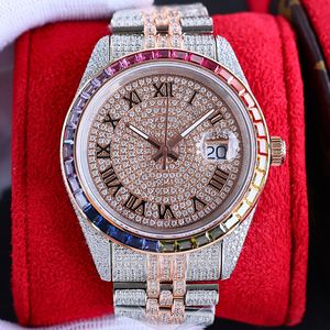 Diamentowe zegarek Męskie automatyczne mechaniczne 2824 zegarki szafir 41 mm pełny diamentowy stalowy bransoletka dla Kobiet Zwiedź Montre de Luxe