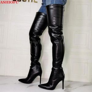 Stiefel Ashiofu -Stil handgefertigte Damen über Knie sexy Party Abschlussball Oberes Abend Club Tanz Mode Winter lang