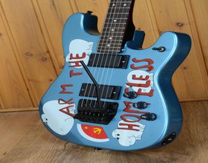 Özel Tom Morello kolu evsiz metalik mavi elektro gitar emg pikaplar siyah floyd gül tremolo köprü beyaz pasta dot parmak2588327