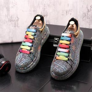 Casual Buty luksusowy designer Srebrny Rhinestone Połączenia przyczynowe Mokasiny Mężczyzna grube dolne skały kryształowe trampki kryształowe