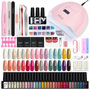 Trockner Nagelstylist Supplies Starter Set 30 pcs Gelnagellack mit 80W UV -LED -Trocknungslampe Vollständiges UV -Gel -Lack Maniküre Kit