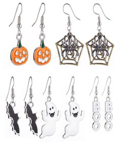 5 Styles Halloween Kürbisohrring Neue Fledermausspider Halloween Ohrringe Kinderschmuckzubehör für Mädchen Geschenk M3494081357