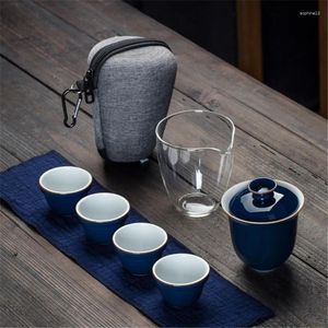 Conjuntos de Teaware 6pcs/Conjunto Chinês Kungfu Gaiwan Teacups de chá com bolsas de viagem Fair Caneca Tea Portátil Set Drinkware Gifts