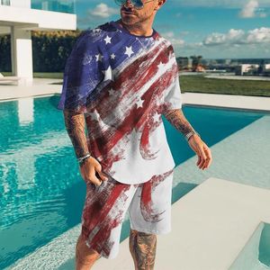 Herren Tracksuits Modeanzug American Flag 3D Printed Tracksuit Crew Neck T-Shirt Kurzarm Shorts Zweiköpfige Men-MEN-Kleidung