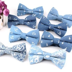 Bow Ties Erkek Kot Pruv Moda Denim Bow Womens Bow Yetişkin Düğün Bow Cravats Mavi Güzellik Çiçeği Yay C240412