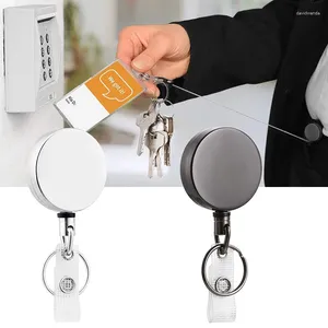Nyckelringar Infällbar metalltråd Keychain Pull Badge Reel ID LANYARD NAMN TAG Card Easy to-Pull Spuckle Rope Elastic Key Ring