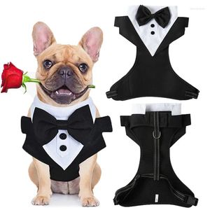 Dog Apparel Harness Vest Adjustable Tuxedo Bow Soft Puppy Walking Training For Small Dogs Cats Black And White