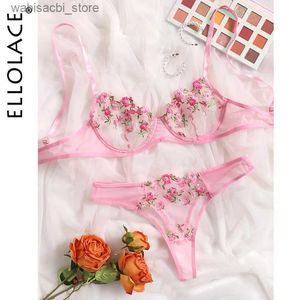 Sexy Conjunto Ellolace Lingerie Sexy Floral Bordery Rouphe Transparent Lace Kits de cuidados com pele curta