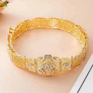 Luxury Morocco Bridal Body Jewelry Wedding Engagement Dress Gold Color Belt Plating Crystal Waist Chain Bijou Gift 240401