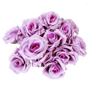 Decorative Flowers 20pcs Artificial Curving Brim Rose Flower Craft Home Wedding Christmas Party Decoration (Light Purple)