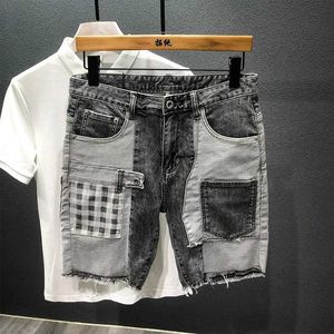 Men's Shorts Luxury designer style mens denim shorts dark gray and black patchwork summer fashion retro 90s mens boyfriend jeans J240407