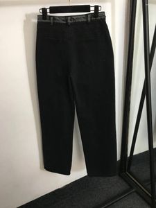 Women's Jeans 2024 Pants Letter Leather Buckle High Waist Straight Black Casual Fashion Denim