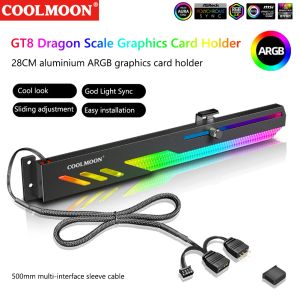 冷却Coolmoon Horizo​​ntal GPUサポートグラフィックカードブラケットアルミニウム合金スライド調整5V 3pin ArgbビデオカードスタンドVGAホルダー