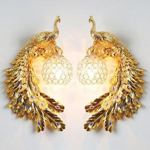 Wall Lamp Retro Dual Color Peacock Creative Gold White Lamps LED Crystal Metal Light Corridor Decoration